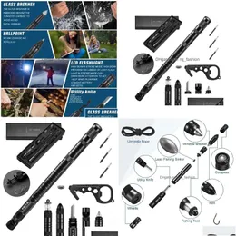 屋外ガジェットMtifunctional Tactical Pen Survival Gear Self Defense Rescue Supplies HikingCam Tool with Compass 240124 Drop Defive DHDU6