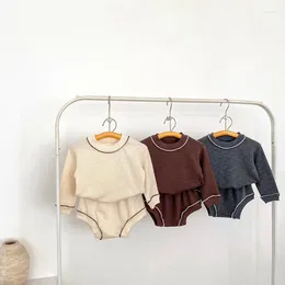 Kläderuppsättningar 2024 Baby Set 0-3 Years Kids Boy Girl Long Sleeve O-Neck Cotton T-Shirt Topps Bloomers Shorts 2st.