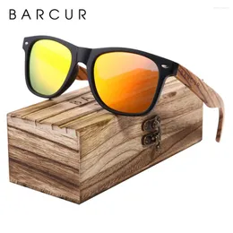 Sunglasses BARCUR Vintage Zebra Wood Polarized Men Women Feminino Pink