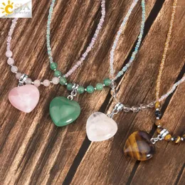 Anhänger Halsketten CSJA Herz Halskette Choker Für Frauen Natürliche StoneMushroom Heilung Rosa Quarz Kristall Glas Perlen Schmuck T024