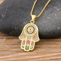 Hamsa Evil Eye Halsketten für Frauen Hälfte farbenfrohe Palm Fatima 14K Gelbgold Halskette Beste Party Geburtstag Schmuck Geschenk