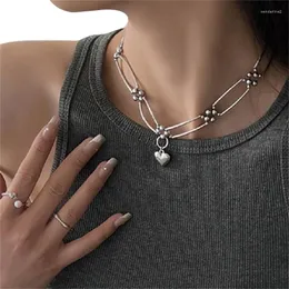 Choker Fashion Heart Pendant Necklace Sweet Cool Hip Hop Party Jewelry Metal Flower Clavicle Chain N2UE