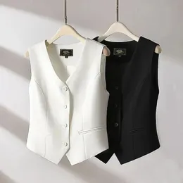 Koreli Kadınlar Blazer High End Sıradan Yelek Yelek Kadın Gidiş Zayıflama Yakası Daha Az Kolsuz Kısa Ceket 240124