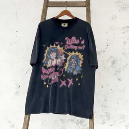 Homens camisetas Saint Michael Cho Evil Spirit Invocando Manga Curta Vintage Velho Lavado High Street American T-shirt