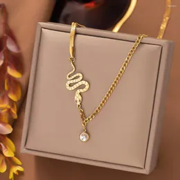 Naszyjniki wisidanta Naszyjnik wąż cyrkon dla kobiet moda dama ze stali nierdzewnej złoty kolor obojczyk punkowy biżuteria ślubna prezenty