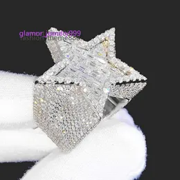 Factory Custom Hiphop Jewelry Sier VVS Moissanite Diamond Hip Hop Star Iced Out Letter Ring Menmoissanite Diamond Ring