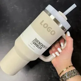 الكثبان الرملية 1: 1 مع شعار 40oz من الفولاذ المقاوم للصدأ مغامرة H2.0 Tumblers كؤوس مع مقبض غطاء القش سفر أكواب سيارة الفراغ معزول شرب زجاجات 1119