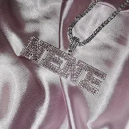 Rosa Farbe Benutzerdefinierte Name Halskette AAAA Zirkonia Baguette Buchstaben Kette Anhänger Halsketten Für Männer Frauen Hip Hop Schmuck 240125