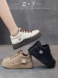 Skor kvinna runda tå tråkig plattform hösten casual kvinnliga sneakers grunt mun creepers små fall sport vinter pvc 240124