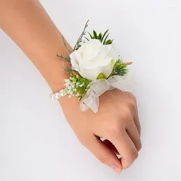 Braccialetto 1PC Fiore all'occhiello per matrimonio Rosa Perla Fiore al seno Polso Corsage Damigella d'onore Sorelle Bracciale per