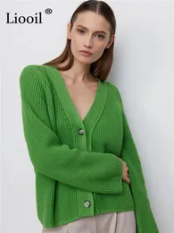 Kadın Örgü Lioil Örgü Sweater Kadınlar Gevşek Paltolar Batwing Sleeve Düğmesi Up Hardigan Örgü Üstler V Boyun Sokak Giyim Bol Sweaters
