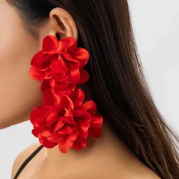 Baumelnde Ohrringe Salircon Bohemian Red Big Flower Drop Vintage Trendy Party für Frauen Eleganter Hochzeitsbankettschmuck