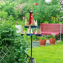 Kinetic Art Windskulptur, Sommer-Leuchtturm, Segelboot, Windmühlen, nautische Dekoration für Hof, Garten, Spinner 240122