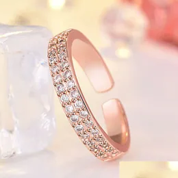 Cluster Rings Double Row Cubic Zirconia Ring Band Finger Rose Gold Iced Out Justerabel Chunky For Women Men Par Engagement Wed Fa Dhbjc