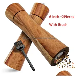 Mills Wooden Pepper Workmanship Salt And Grinder Spice Mill In A Set With Ceramic Cleaning Brush 220311 Drop Delivery Home Garden Ki Dhlze