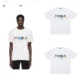 Herren T-Shirts 2024 Frühling und Sommer Schönheit Lila Marke Brief Farbe Basic Große kurze Ärmel