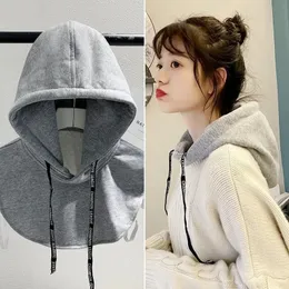 Winter Hooded Collars Thicken Sweater Hat Detachable Collar Drawstring Caps Adult Men Women Student Cotton 240202