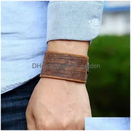 Bangle Simple Retro Wrap Leather Cuff Wide Button Justerbar armband Handband för män Kvinnor Fashion Jewelry Drop Delivery Armband Dhzra