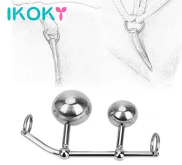 Ikoky Anal Vagina Double Ball Plug Belts Rope Hook Hook Vagina Massager 엉덩이 엉덩이 플러그 스테인리스 스틸 잠금 성 장난감 Y181101068007594
