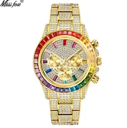 2024 Fabrik Neueste Qualität Armbanduhren Relogio Masculino Luxus MISSFOX Ice Out Diamant Uhr Multifunktions Tag Datum Einstellen Kalender Quarz Uhren für Männer V298