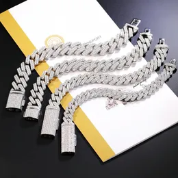 Hiphop -halsband isad ut moissanit kubanska halsband Mens Multi storlek 3 rader 20 mm kubansk kedje modeplätering guld och silver rosguld moissanit kubanska länkkedjor