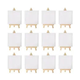 12 Stück Künstler 5 Zoll Mini-Staffelei 3 Zoll x 3 Zoll Mini-Leinwand-Set Malen Kinder Basteln DIY Zeichnen Kleine Tischstaffelei für die Schule 240129