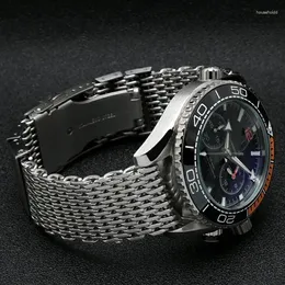 Cinturini per orologi 18/20/22mm acciaio Shark Mesh per Omega 007 Seahorse Luxury Milanese Band tessuto solido doppia fibbia accessori uomo