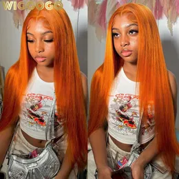 Wiggogo Orange Ginger Spets Front Wig Human Hair Straight Wigs 13x4 13x6 HD Frontal Glueless 240130