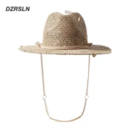 in catena Cappelli da sole per donna Cappello estivo in paglia Moda Pin Decorazione Cappelli stile Fedora da donna Protezione UV 240127