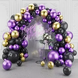 Balões pretos guirlanda metálico ouro roxo látex balões arco kit crianças festa de aniversário chá de fraldas decoração globos 240118