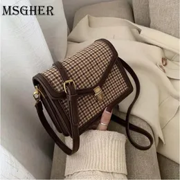 Plaid PU Leather Crossbody Bags For Women Luxury Vintage Shoulder Messenger Small Bag Female Trend Travel Handbags Purse 240124