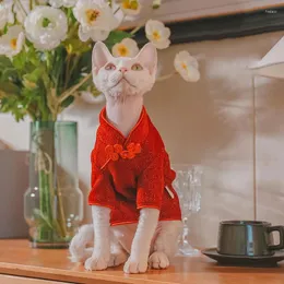 Kedi kostümleri sfinx cheongsam sonbahar kış kalınlaşmış tüysüz yıl kıyafetleri şenlikli parlak kırmızı Çin tarzı elbise