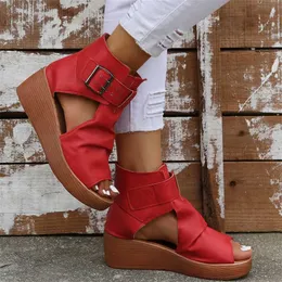 Sandálias New Flat Bottom Summer Ankle Boots Womens Wedge Belt Buckle Roman Shoes Mulheres Open Toe 230417