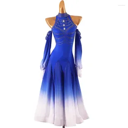 Sahne Giyim Gelişmiş Balo Salonu Rekabet Elbisesi Yetişkin Tasarım Mavi Mesleği Vals Dans Etek Kadınlar Standart Elbiseler