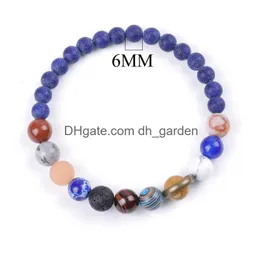 Frisado Pedra Natural Sistema Solar Galaxy Starry Strand Pulseira Lava Rock Lasurite Beads Pulseiras Para Mulheres Homens Moda Jóias Wil Dhswl