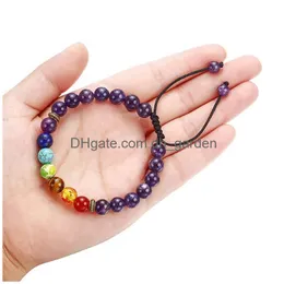 Beaded 7 Chakra Natural Stone Yoga Strands Bracelet Turquoise Agate Healing Nce Reiki Beads Bracelets Women Men Fashion Jewelry Drop Dhjkq