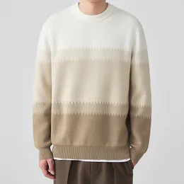 Осенняя одежда, мужские вязаные легкие роскошные пуловеры, свитер, базовая рубашка, винтажный трикотаж с градиентом и круглым вырезом, длинным рукавом M2XL 240125