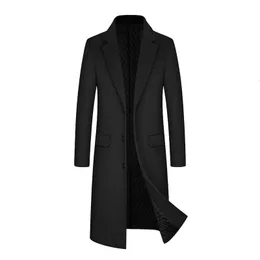 Youth Men's Winter Versatile Thick Solid Color Lapel Knee Length Coat 240124