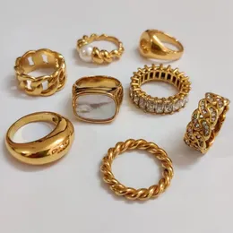 Uworld aço inoxidável 18k banhado a ouro incrustado anel de concha declaração textura de metal moda dedo joyeria acero inoxidável mujer 240202