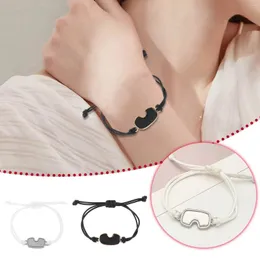 Bangle Heart Jewelry مجموعة أنيقة يدوية منسوجة أسود أبيض للتزلج على السوار الأساور