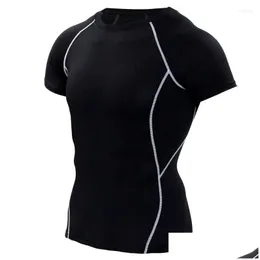 Motorcycle Apparel 2024 Sports Running Round Neck Bodysuit Fitness Short Sleeve Mens Quick Drying Moisture Wicking Elastic T-Shirt Dro Otlx7