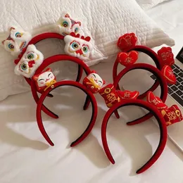 Hair Clips Cute Plush Dragon Horn Headband Red Year's Day Headhoop Year Girl Children Christmas Deer Headwear