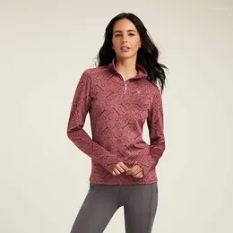 Kvinnors T -skjortor Ariat Womens Long Sleeve Tops Prophecy 1/4 Zip Baselayer Tryckt Skjorta Kvinnor Slim Fit Sports Equestrian Thumbholes Tee