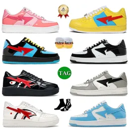 Luxo Flat OG Sk8 Bapestaes Baixo Sapatos Casuais Designer Homens Mulheres Stas Patente Preto Branco Geen Rosa Couro Patente Grande Tamanho 12 13 Mens Treinadores Snekaers