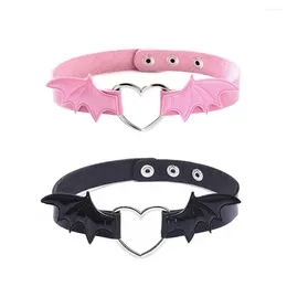 Choker mode svartrosa pu läder gotisk punk harajuku cosplay collar vampire hjärta älskar vingar bat halsband