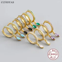 Hoop Earrings CCFJOYAS 9mm 925 Sterling Silver Multicolor Zircon Marquise Pendant For Women Light Luxury Turquoise Gift