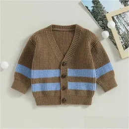 Pullover Toddler Baby Girls Knit Cardigan Cate Striped Print Button Down Sweater Outwear Childrens Tops Kids Winter Clothing 240124 Dhupg