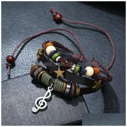 Charm Bracelets Retro Musical Note Bracelet Weave Mtilayer Wrap Bangle Cuff Wristband For Men Fashion Jewelry Drop Delivery Dhevu