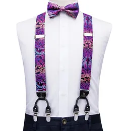 Hi-Tie жаккардовые шелковые мужские подтяжки с галстуком-бабочкой, носовой платок, запонки, Y-зажим на спине, регулируемый галстук-бабочка на подтяжках, свадебный бизнес-люкс 240119