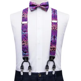 Hi-Tie Jakard İpek Erkek Pişmanları Bowtie Hanky ​​Kufflinks Ayarlanabilir Askı Çat Bağlantı Düğün İş Lüks 240119